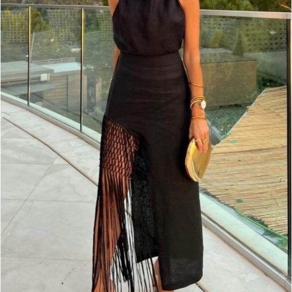 ZARA MAXI SKIRT WITH FRINGES  LININ AND ZARA PURPLE CROP TOP - Picture 1 of 10